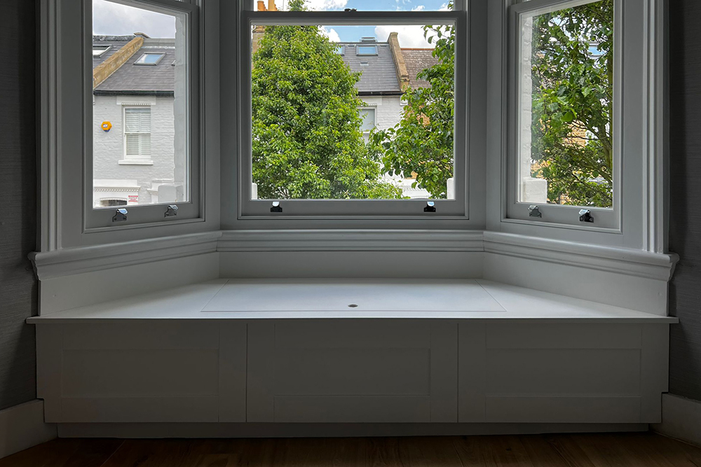 Built in window seat, made with MDF and hand-painted