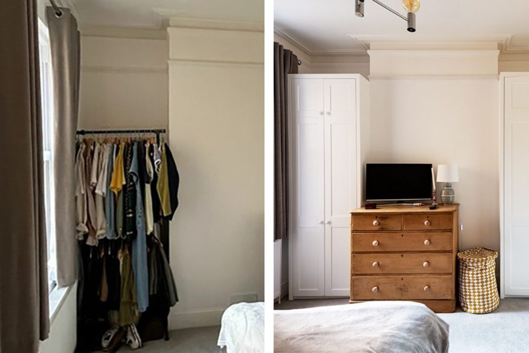 Before pictures of a fitted alcove wardrobe. Designed and installed by Bespoke Carpentry London.