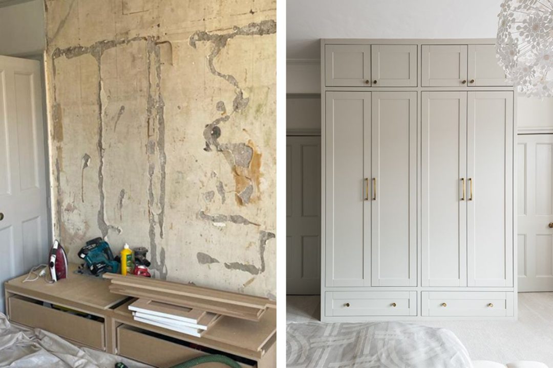 Before and after picture of wardrobe installation in a bedroom in Tooting Bec.