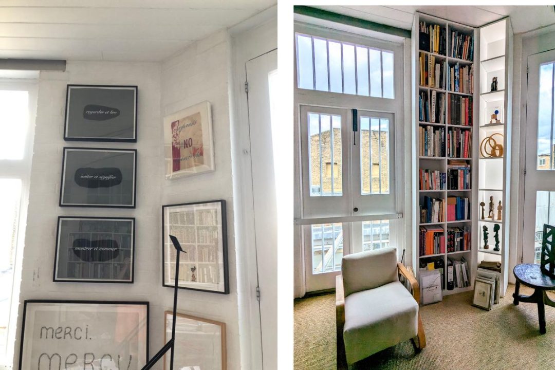 Before and after picture of a custom made library in a house in Shepherds Bush