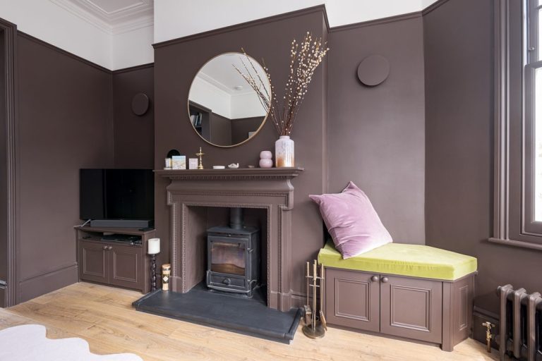 Brown alcove cabinet in living room
