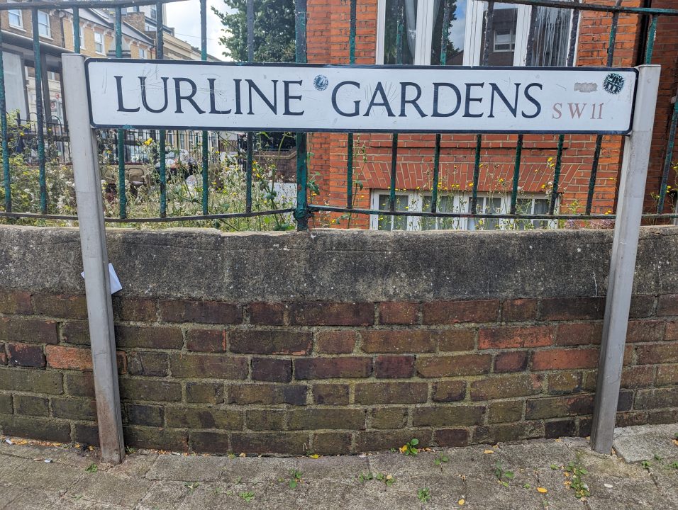 Street name in Battersea, Lurine Gardens.