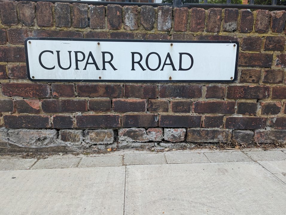 Road name in Battersea, Cupar Road. SW11