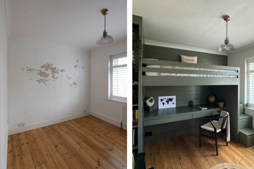 Bedroom transformation in Clapham with built in loft and cabin bed.