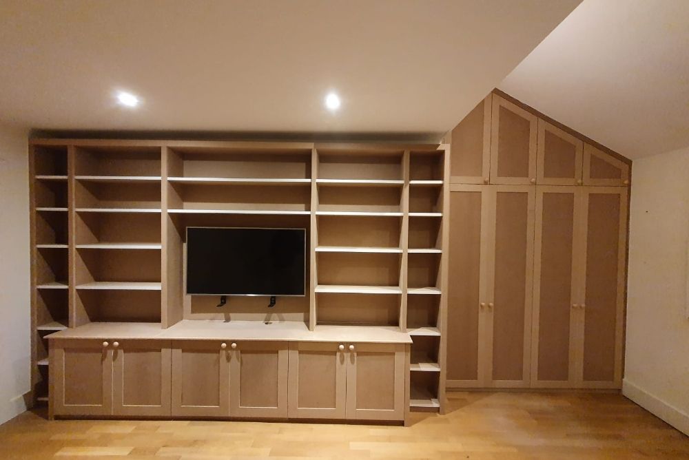 Built in TV unit with cupboard and shelves
