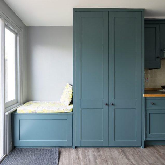 Built in kitchen cupboards and storage seating